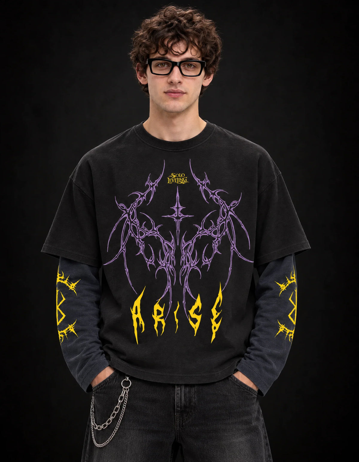 Solo Leveling Designed B&G Long Sleeve T-shirt — front view