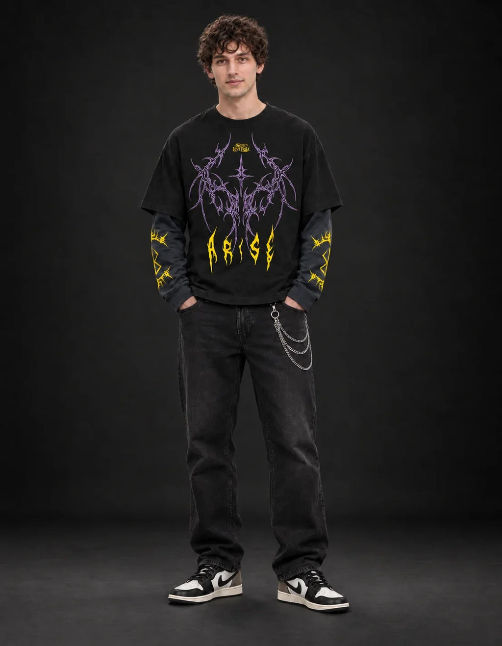 Solo Leveling Designed B&G Long Sleeve T-shirt — full-body view