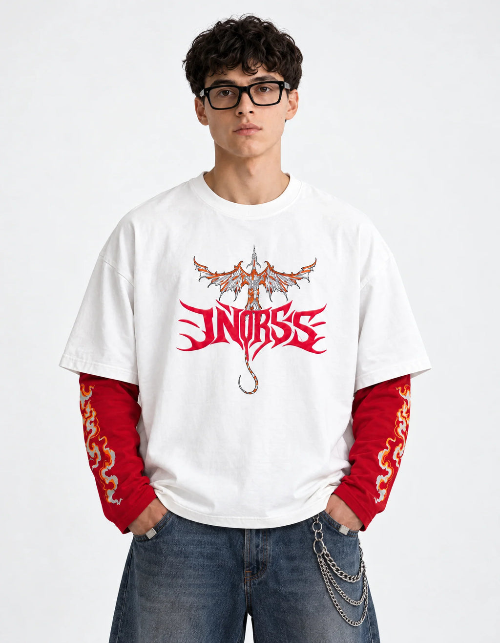 Dragon Inferno Layered Oversized Tee — front view