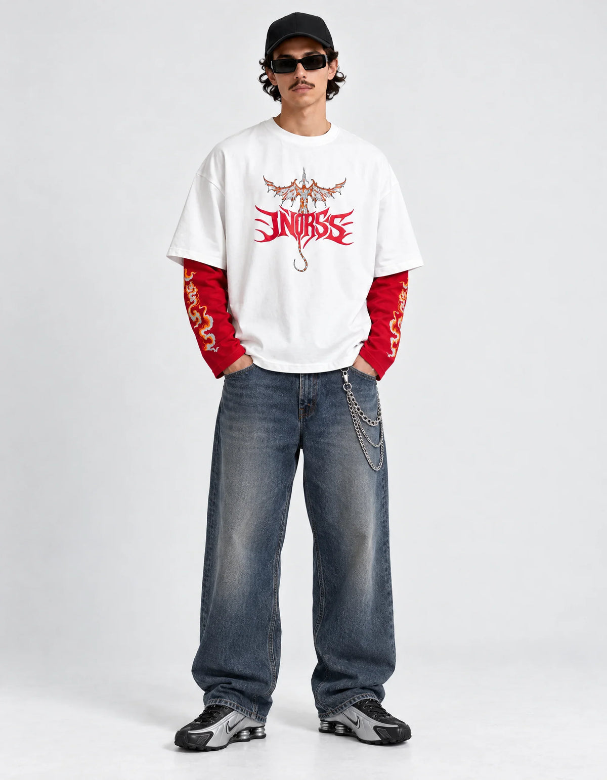Dragon Inferno Layered Oversized Tee — full-body view