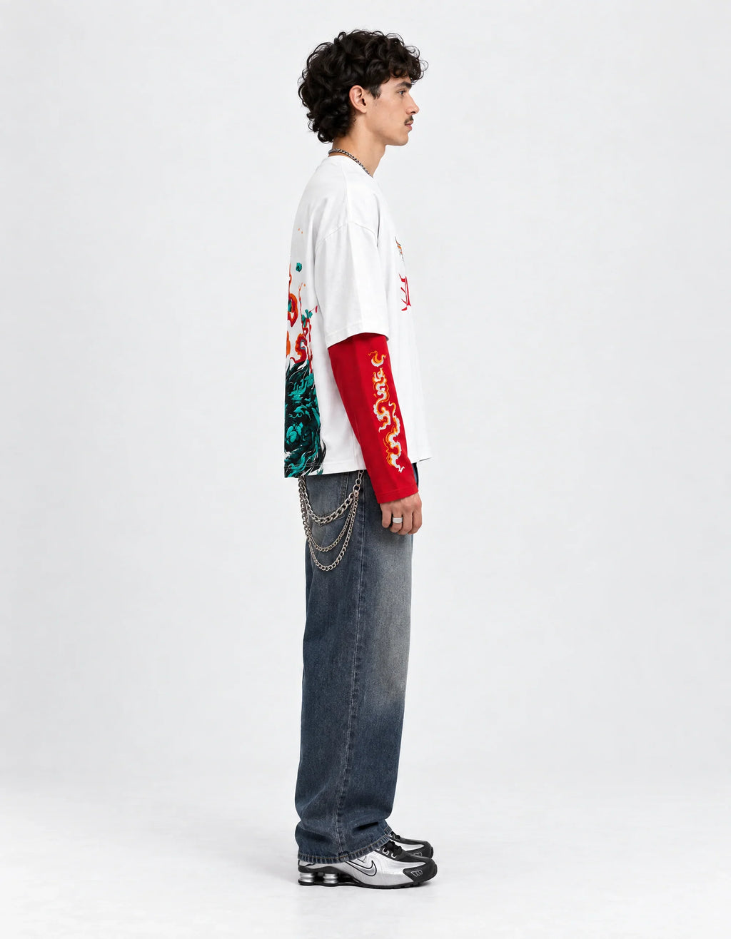 Dragon Inferno Layered Oversized Tee — side view