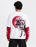 Red Moon Wolf Layered Ovesized Tee — back view