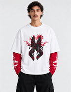 Red Moon Wolf Layered Ovesized Tee — front view