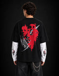 Crimson Chaos Layered Oversized  Tee — back view