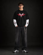 Crimson Chaos Layered Oversized  Tee — full-body view