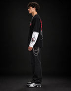 Crimson Chaos Layered Oversized  Tee — side view