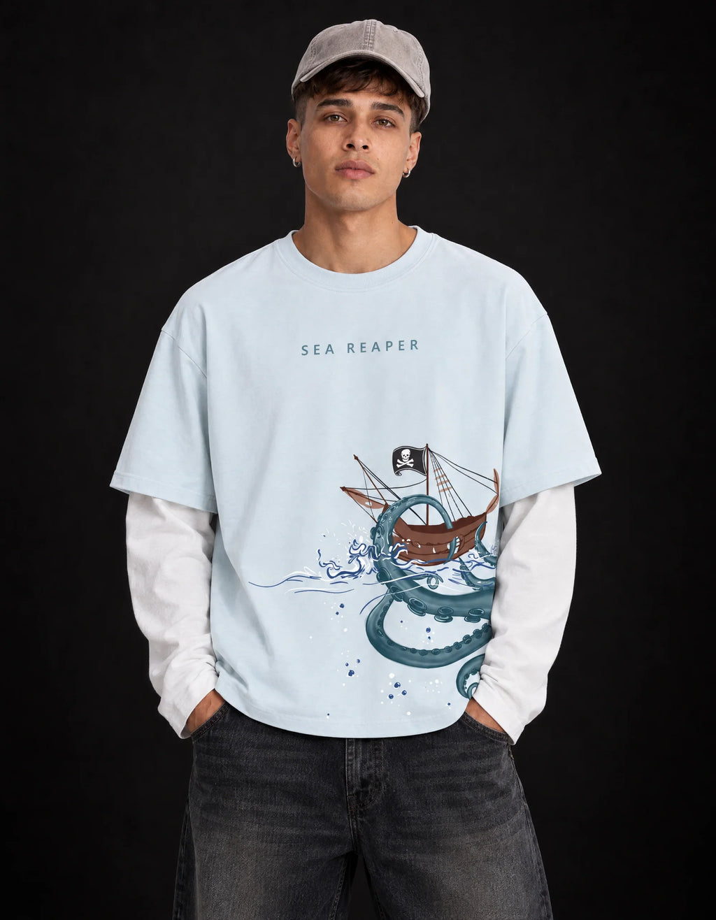 Sea Reaper Layered Oversized Tee — front view