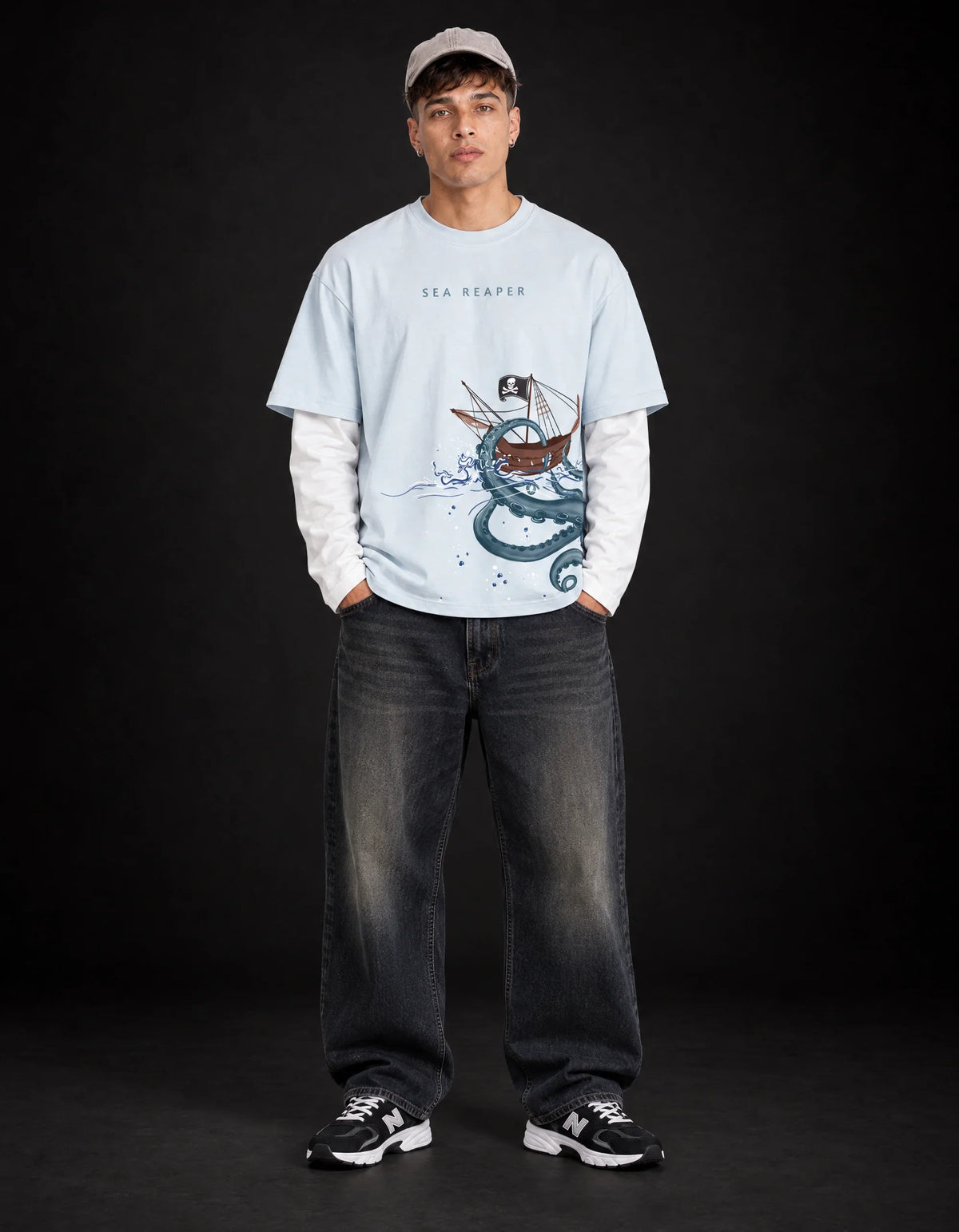 Sea Reaper Layered Oversized Tee — full-body view