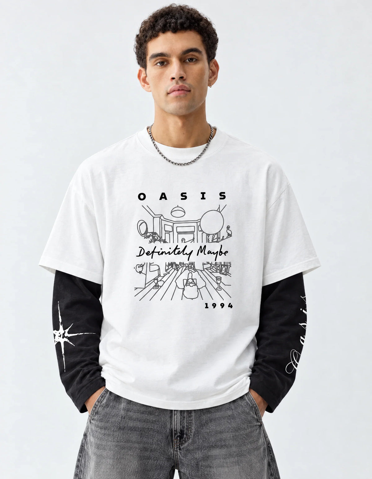 “Definitely Maybe” Layered Oversized T-Shirt. — front view