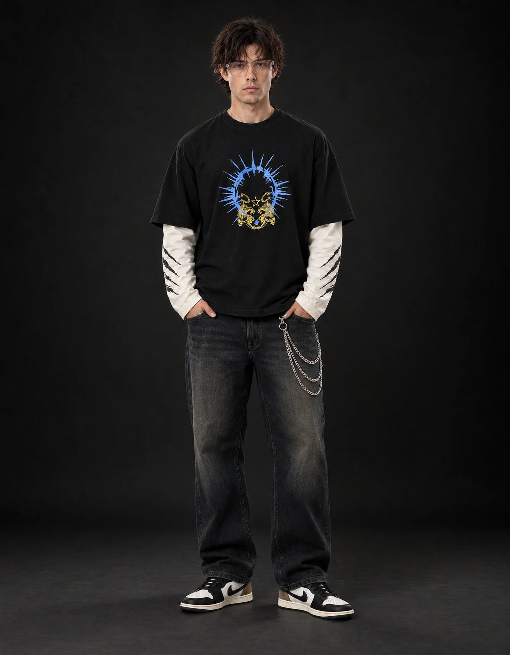 Thunder Tiger Layered Oversized Tee — full-body view