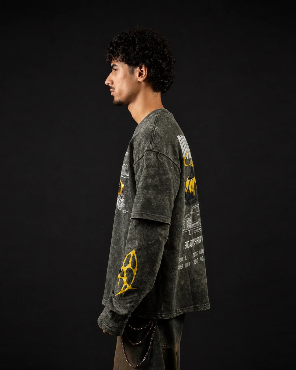 Bugatti Chiron Pur Sport Vintage Wash Layered Full Sleeve T-Shirt
