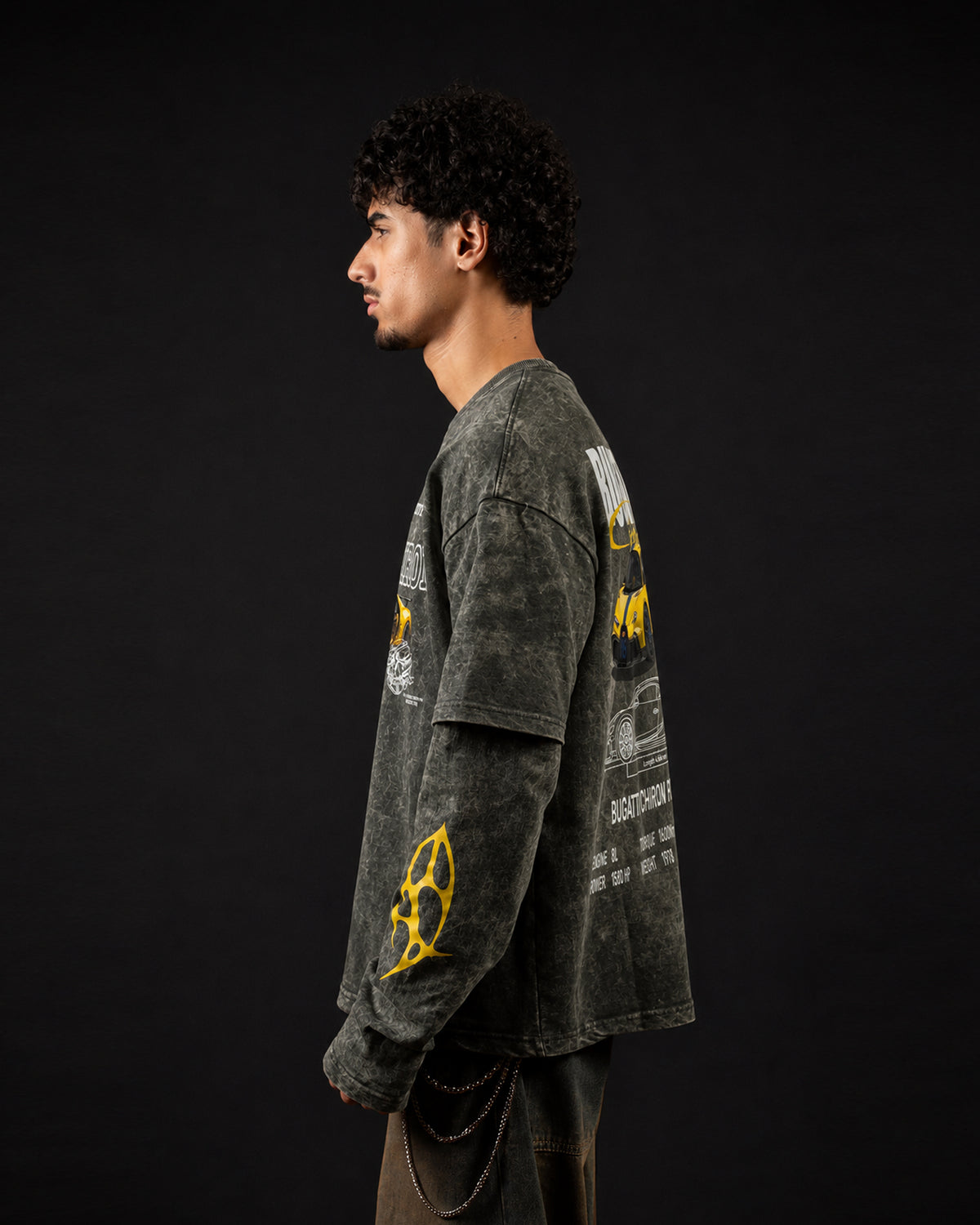Bugatti Chiron Pur Sport Vintage Wash Layered Full Sleeve T-Shirt