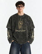 Eternal Dread Acid Wash Oversized Layered T-shirt — front view on model