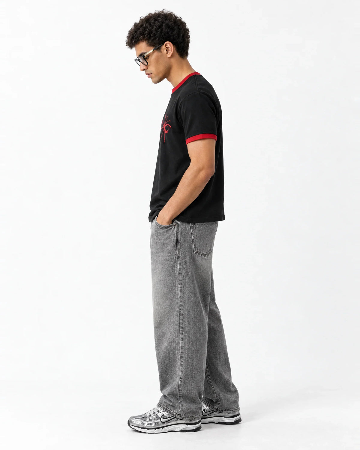 Focus Bitch Ringer Tee — side view on model