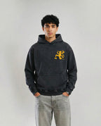 Front view of a model wearing the Jnorss acid wash One Piece Mugiwara Death Flag hoodie, showcasing its design and fit.