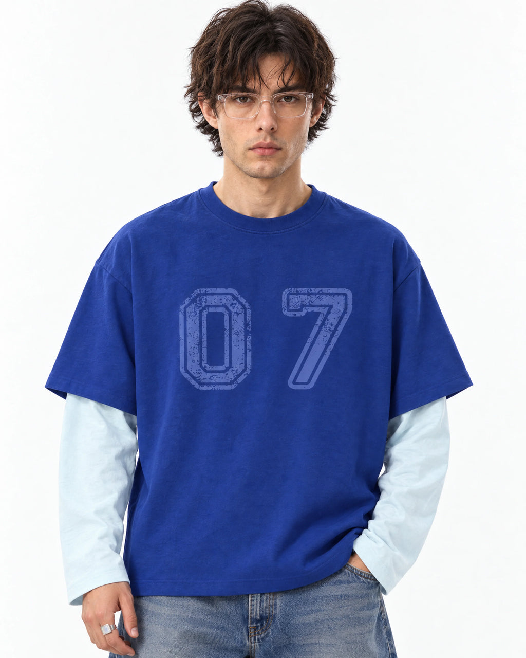 Royal Blue & Sky “07” Oversized Layered T-Shirt