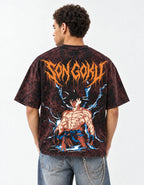 Goku Thunder Acid Wash Oversized T-Shirt — back view