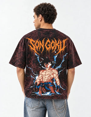 Goku Thunder Acid Wash Oversized T-Shirt