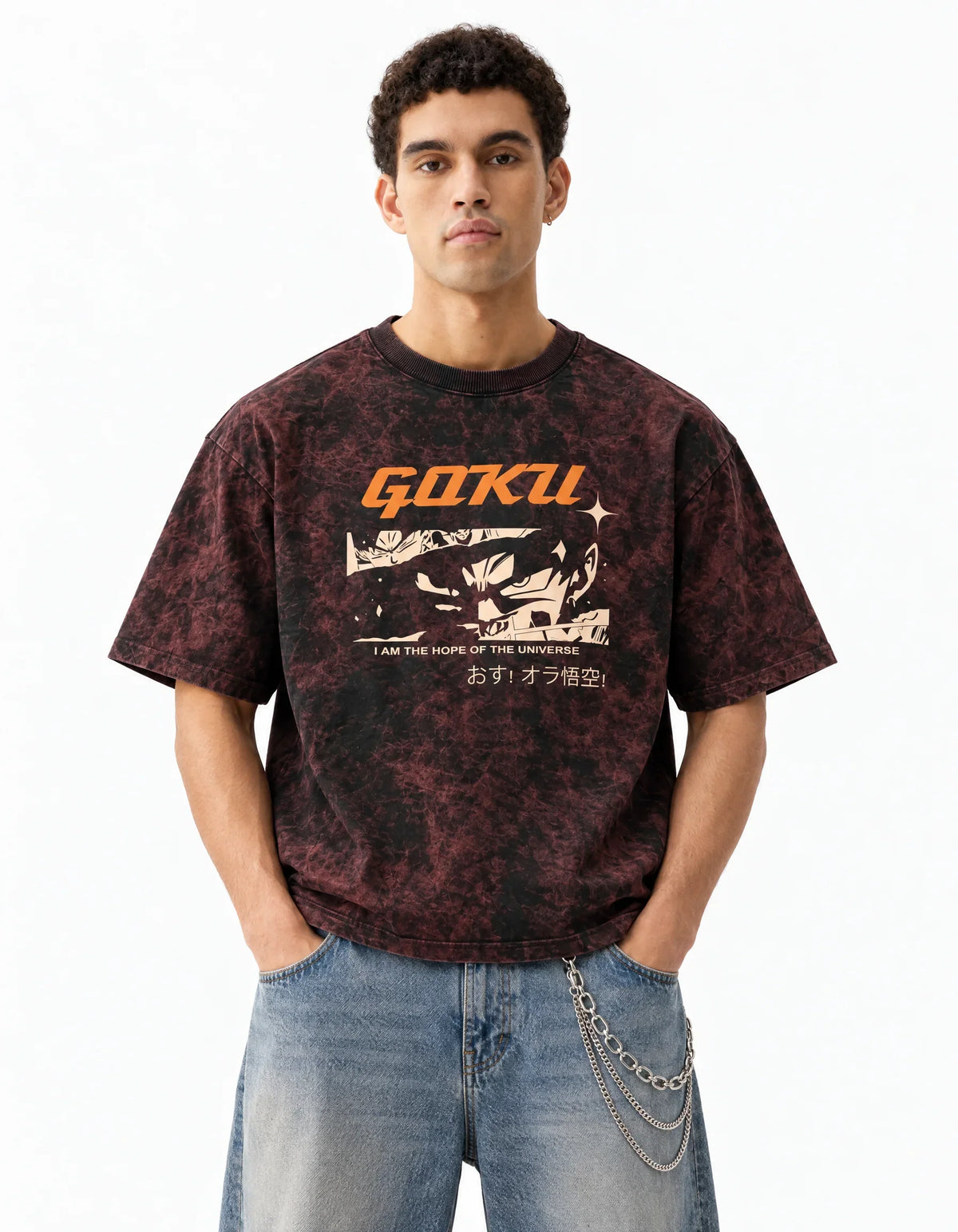 Goku Thunder Acid Wash Oversized T-Shirt — front view