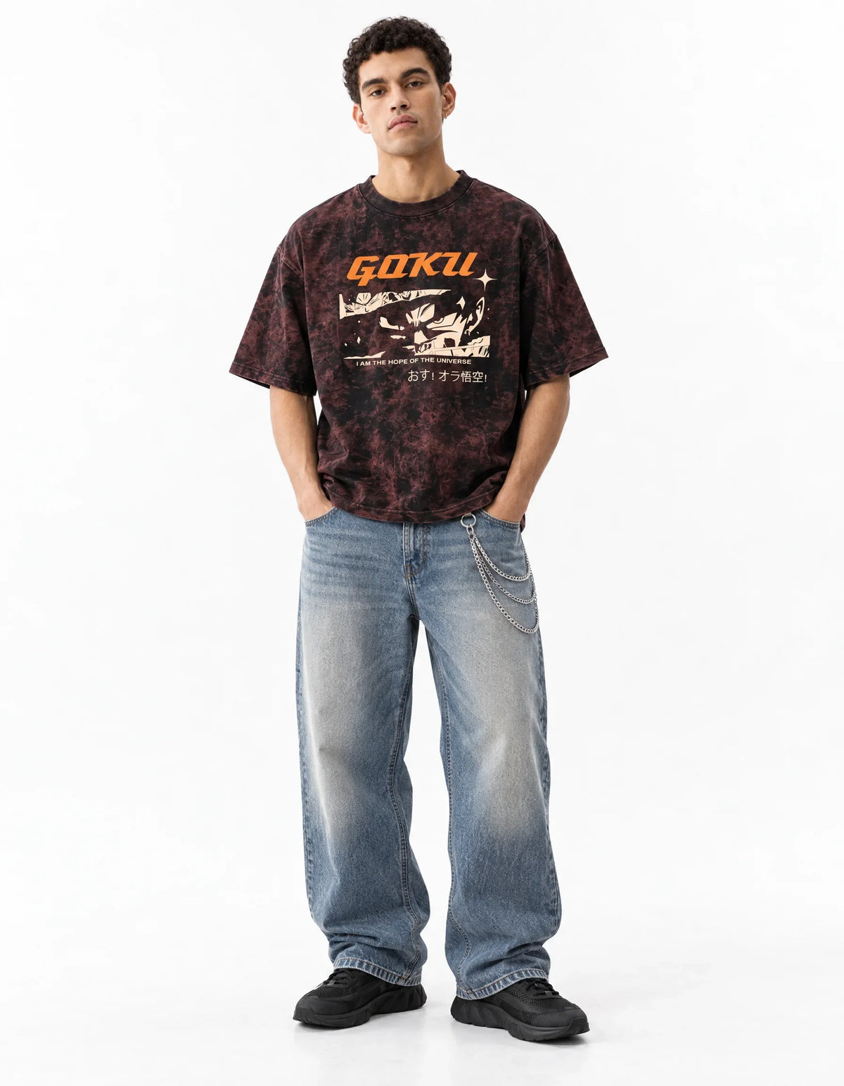 Goku Thunder Acid Wash Oversized T-Shirt — full-body view