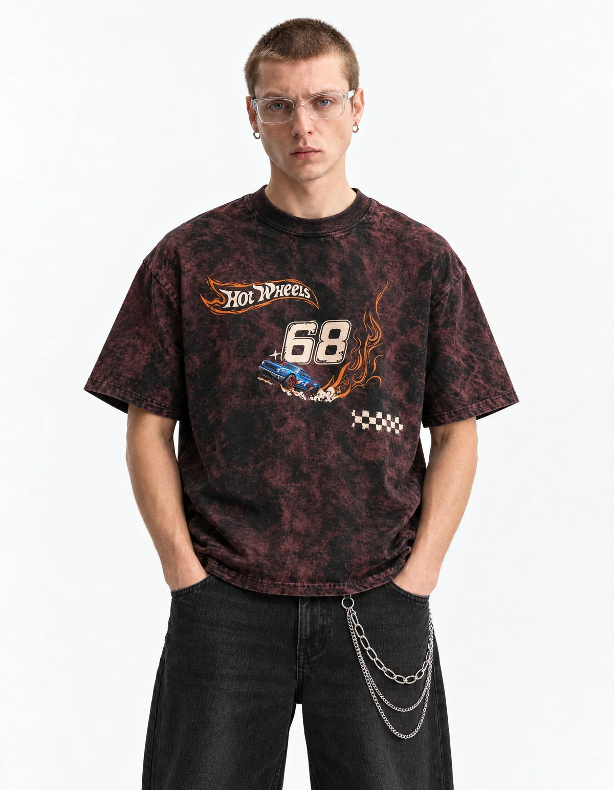 Hot Wheels Drift Legends Acid Wash Oversized Tee — front view