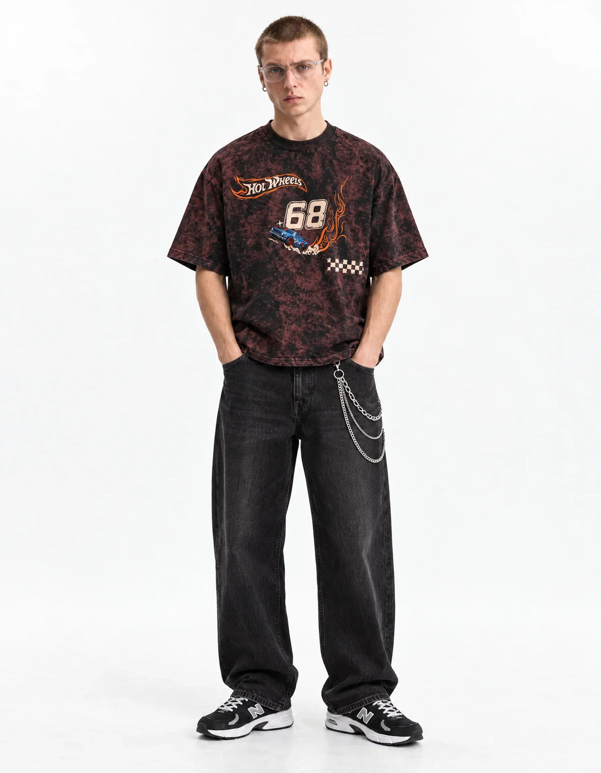 Hot Wheels Drift Legends Acid Wash Oversized Tee — full-body view