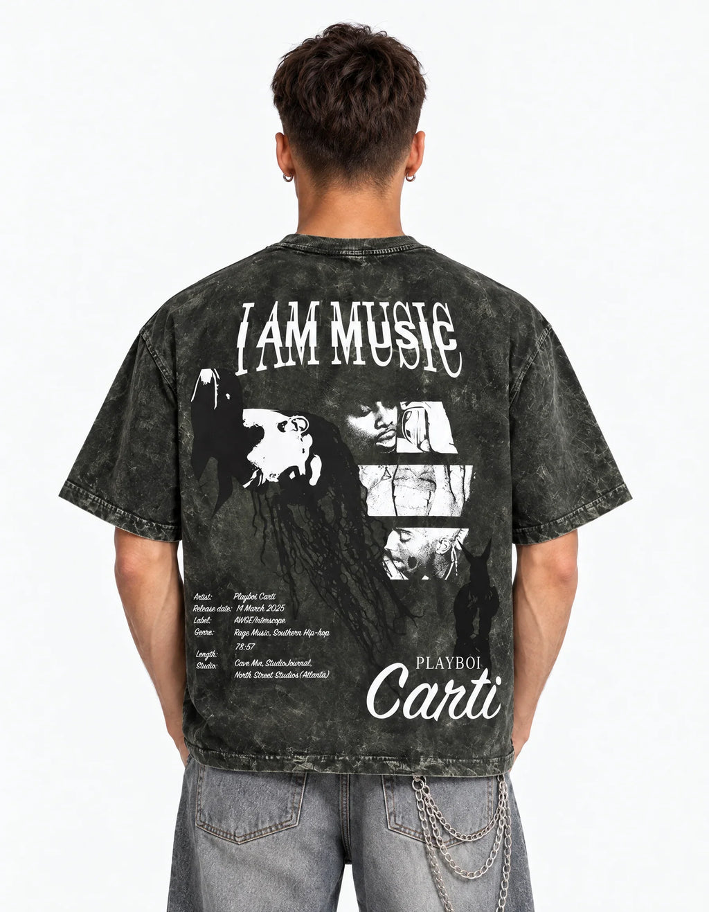 I Am Music Boxy Acid Wash Tee — back view