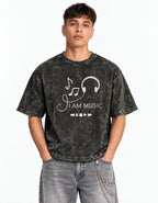 I Am Music Boxy Acid Wash Tee — front view