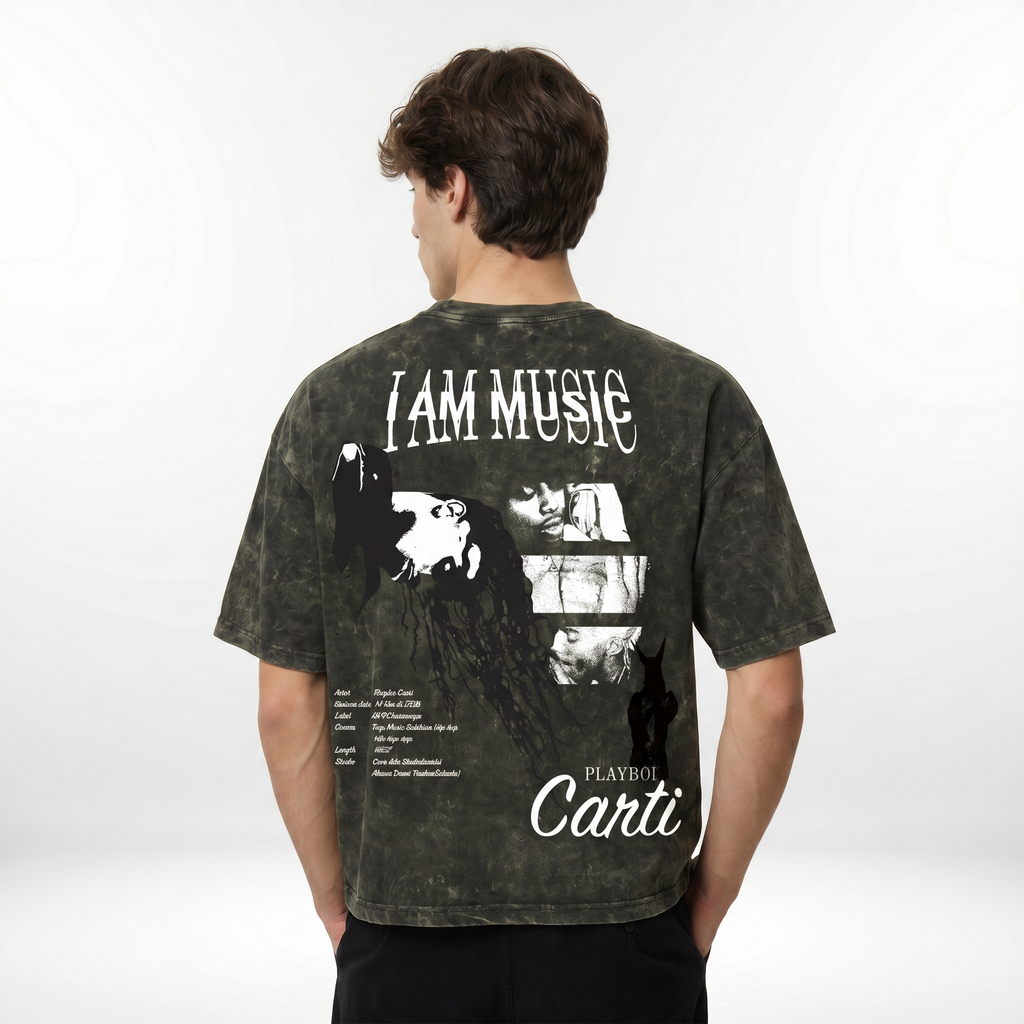 I Am Music Boxy Acid Wash Tee