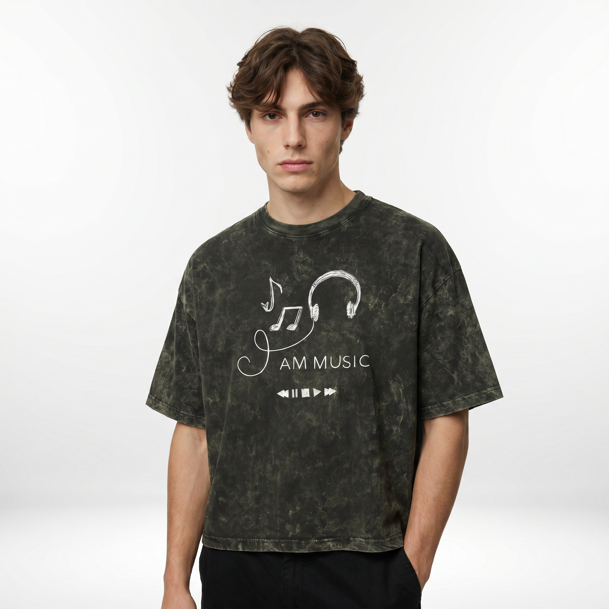 I Am Music Boxy Acid Wash Tee