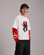 Red Moon Wolf Layered Ovesized Tee