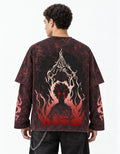 Jujutsu Kaisen Acid Wash Layered Sleeve Oversized T-Shirt — back view on model