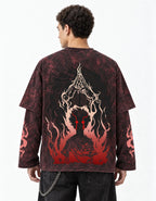 Jujutsu Kaisen Acid Wash Layered Sleeve Oversized T-Shirt — back view on model