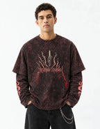 Jujutsu Kaisen Acid Wash Layered Sleeve Oversized T-Shirt — front view on model