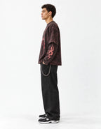 Jujutsu Kaisen Acid Wash Layered Sleeve Oversized T-Shirt — side view on model showing layered sleeves