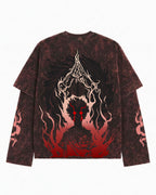Jujutsu Kaisen Acid Wash Layered Sleeve Oversized T-Shirt