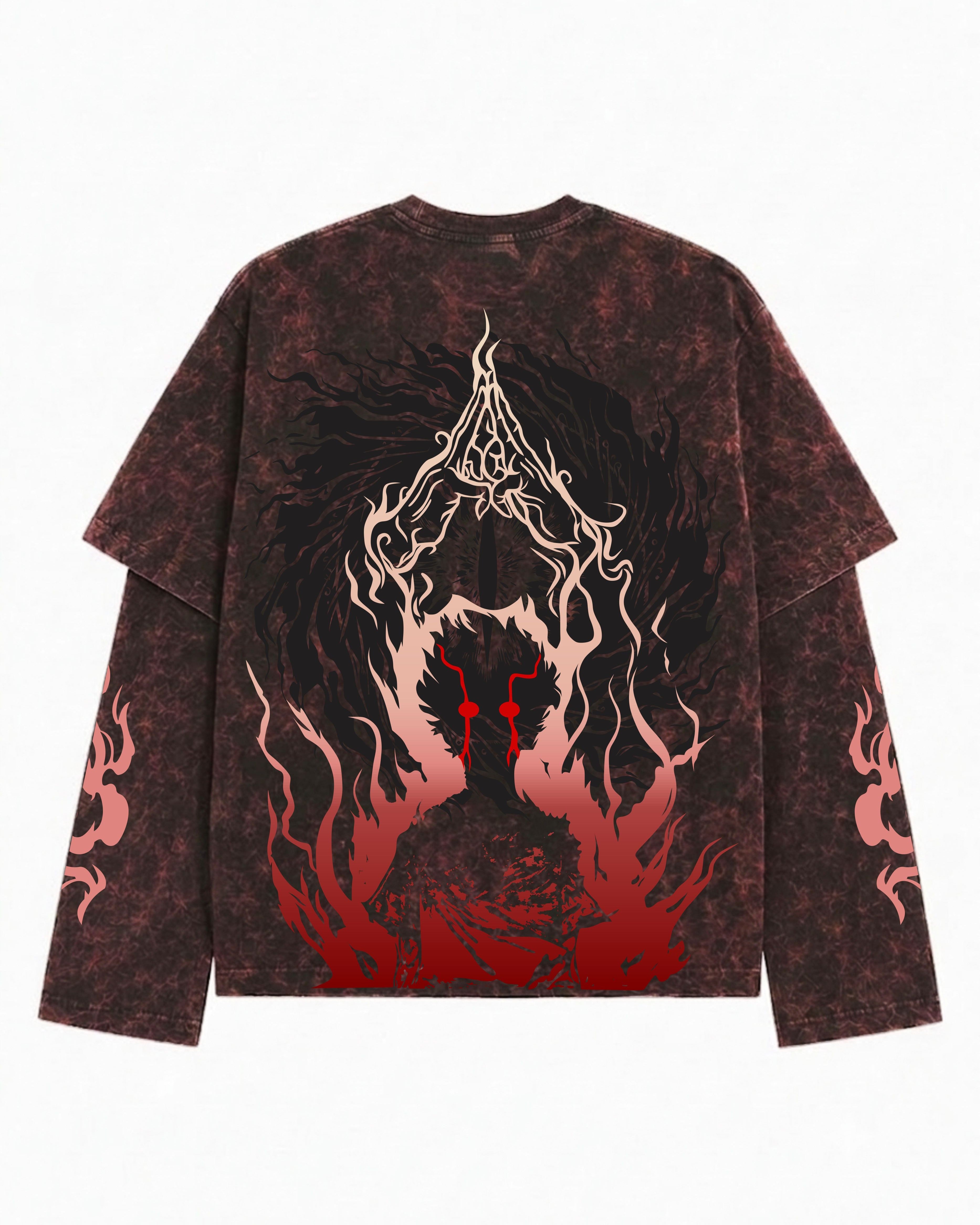 Jujutsu Kaisen Acid Wash Layered Sleeve Oversized T-Shirt