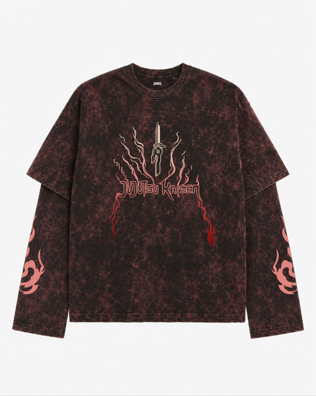 Jujutsu Kaisen Acid Wash Layered Sleeve Oversized T-Shirt