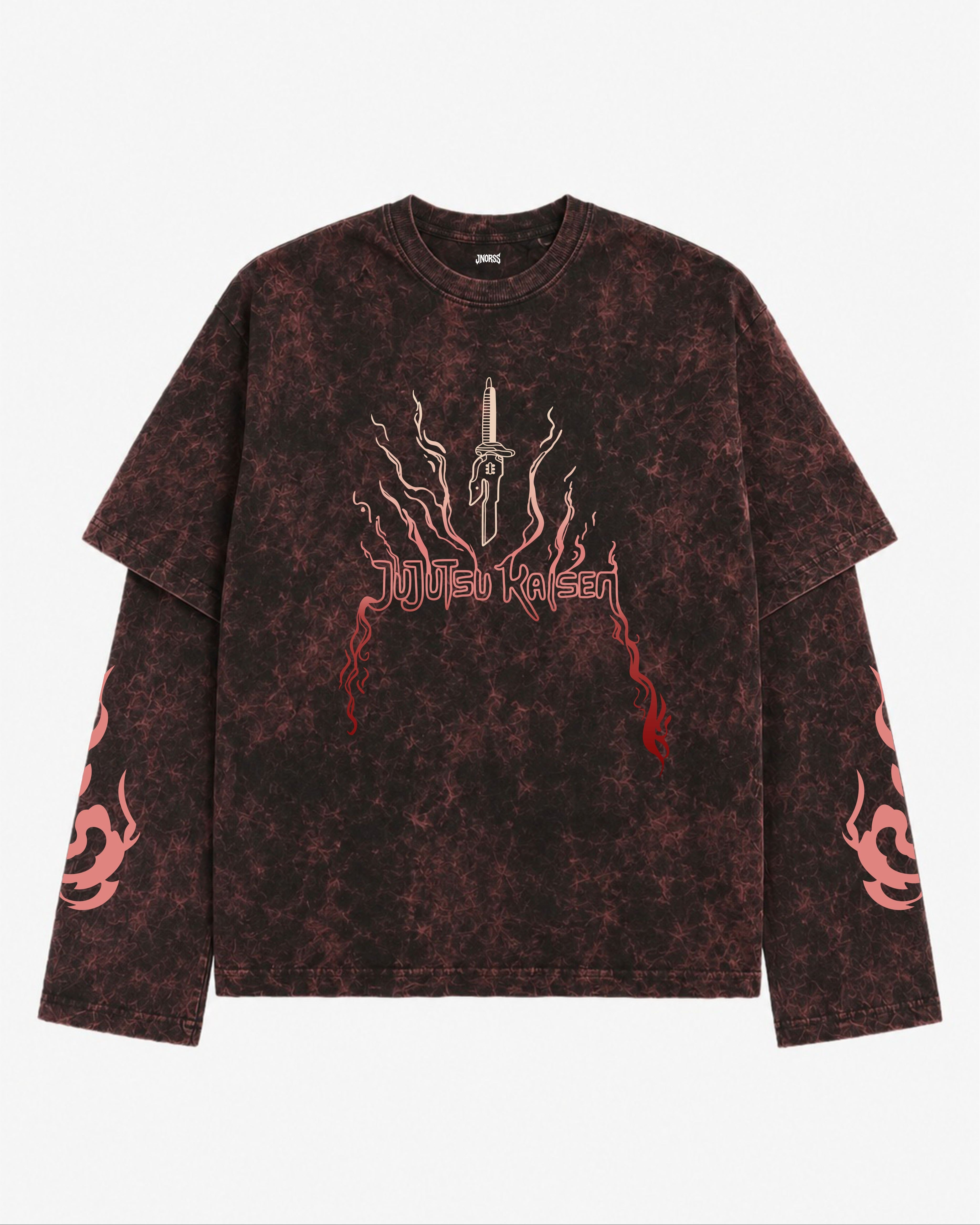 Jujutsu Kaisen Acid Wash Layered Sleeve Oversized T-Shirt