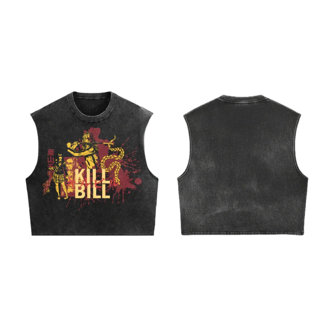 Acid wash Revenge Arc oversized vest by Jnorss featuring a casual, relaxed fit with bold graphic design on the front.