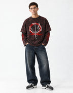 Kratos Acid Wash Layered Full Sleeve Tee — full-body view on model