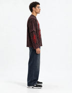 Kratos Acid Wash Layered Full Sleeve Tee — side view on model showing layered sleeves