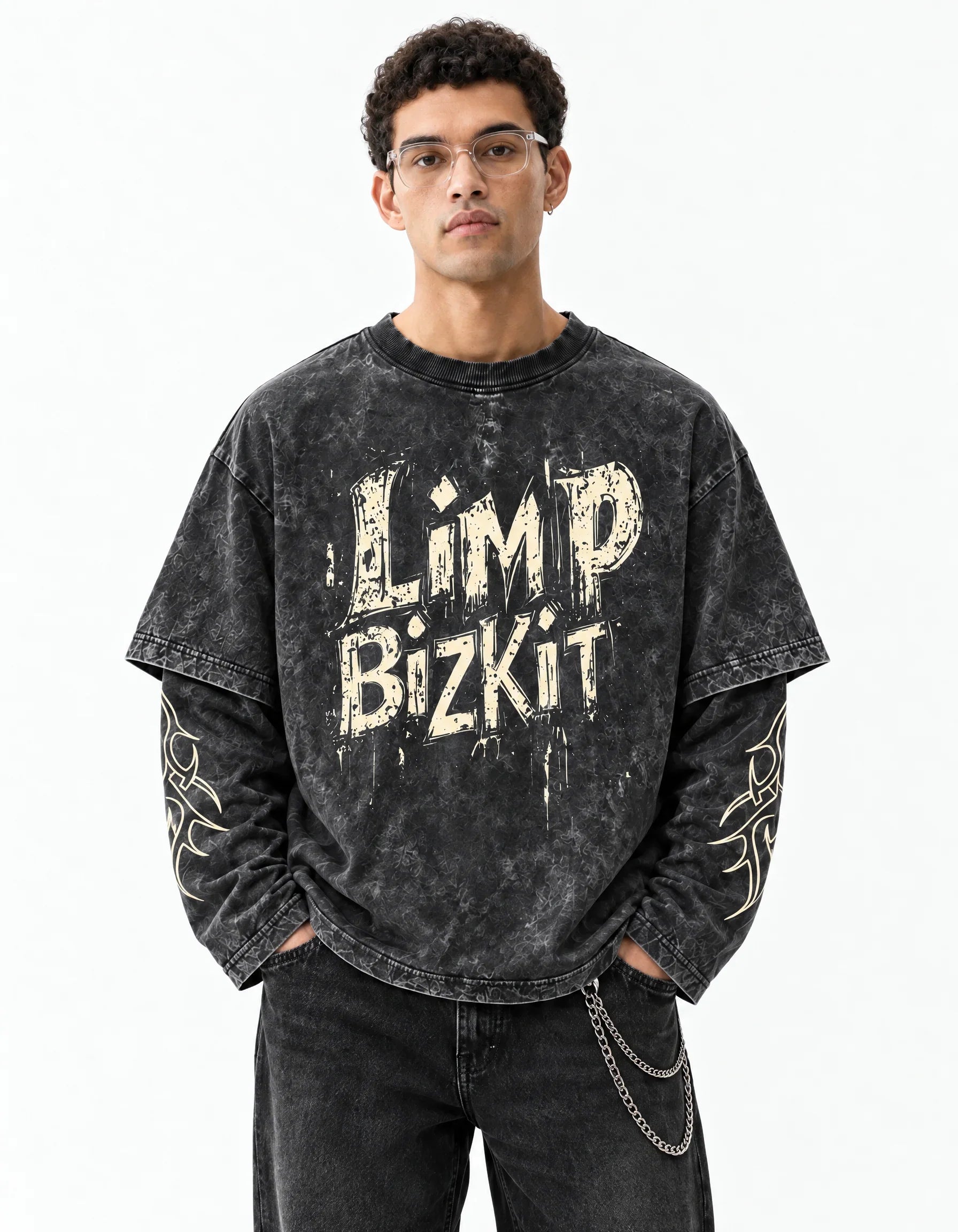 Limp Bizkit Acid Wash Layered Full Sleeve Oversized T-shirt – Jnorss