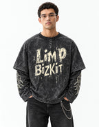 Limp Bizkit Acid Wash Layered Full Sleeve Oversized T-shirt — front view on model