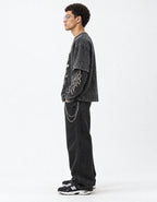 Limp Bizkit Acid Wash Layered Full Sleeve Oversized T-shirt — side view on model showing layered sleeves