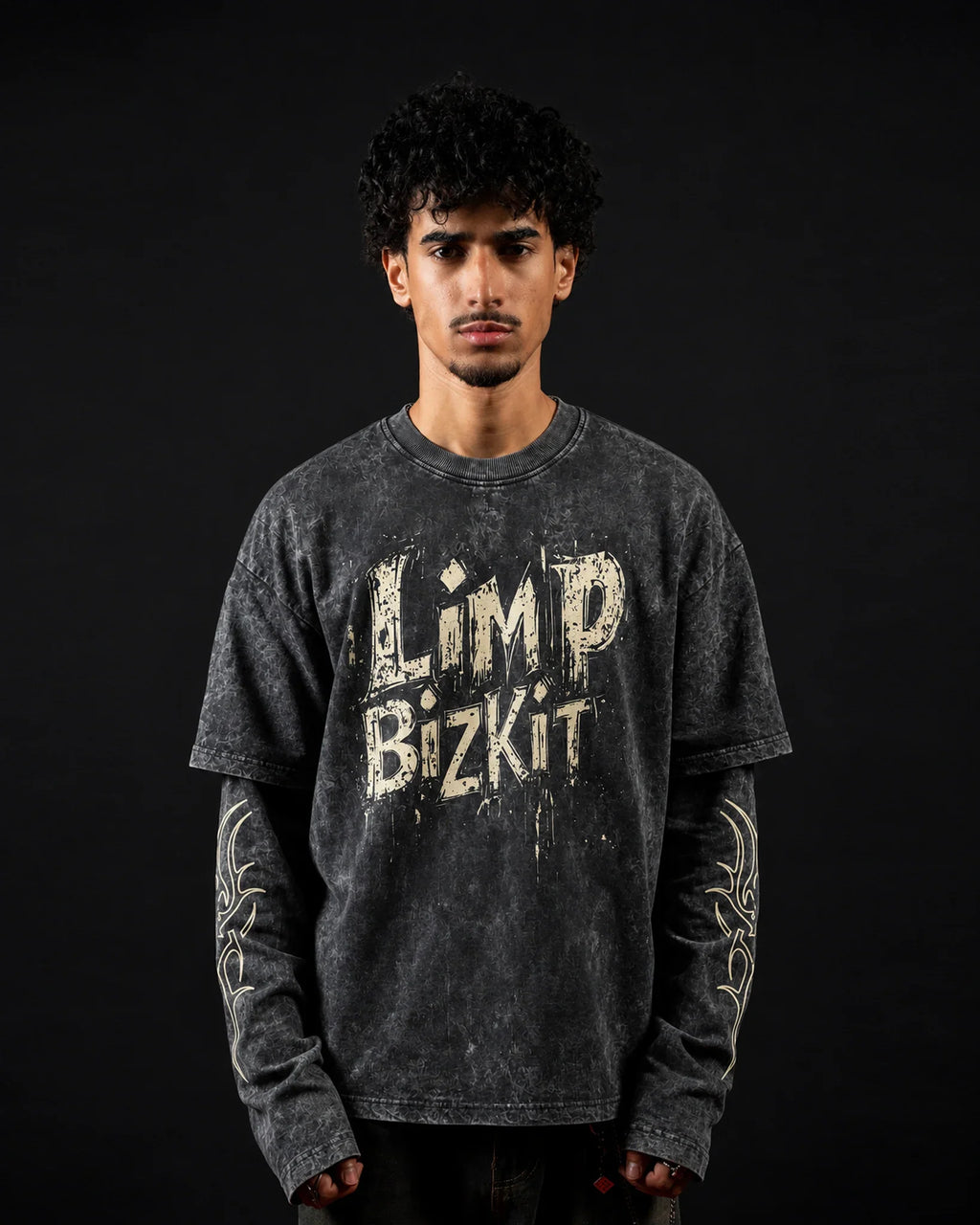 Limp Bizkit Acid Wash Layered Full Sleeve Oversized T-shirt