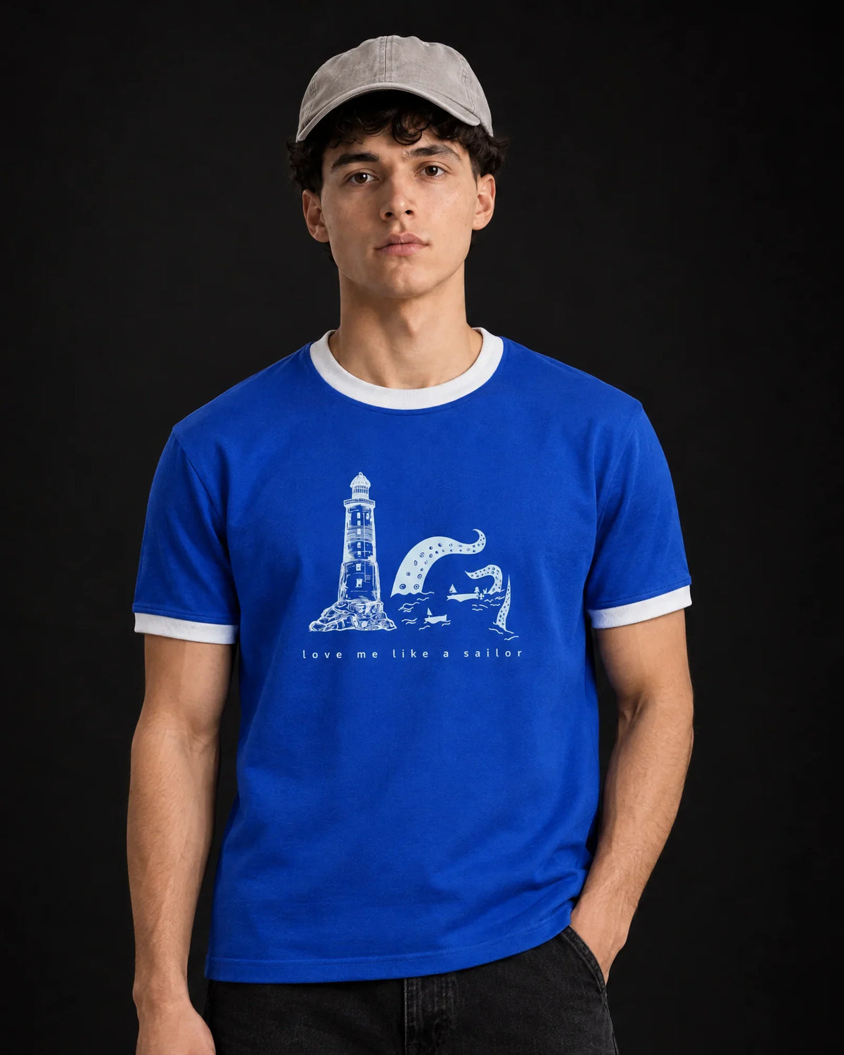 Love Me Like a Sailor Ringer Tee — front view on model