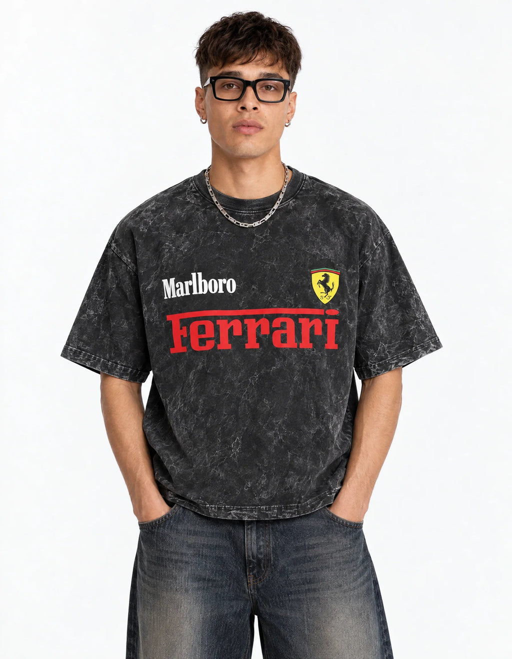 Marlboro Ferrari Monaco Acid Wash Oversized Tee — front view