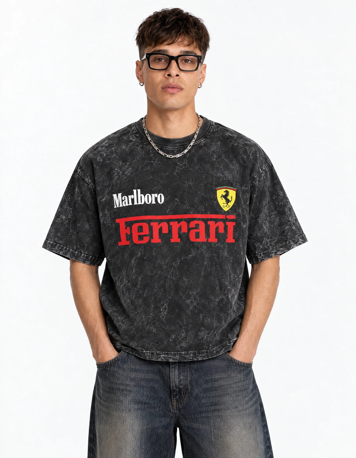 Marlboro Ferrari Monaco Acid Wash Oversized Tee — front view