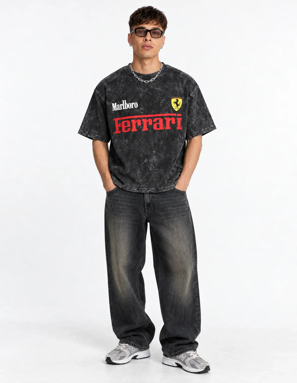 Marlboro Ferrari Monaco Acid Wash Oversized Tee — full-body view